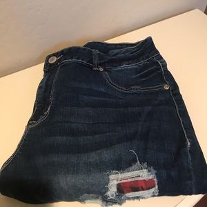 Maurices Ripped Denim Jeans w/ Buffalo Plaid Tears